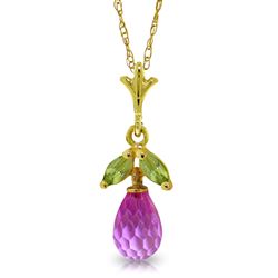 ALARRI 1.7 Carat 14K Solid Gold Necklace Pink Topaz Peridot