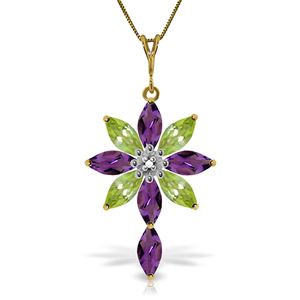 ALARRI 2 Carat 14K Solid Gold Necklace Diamond, Purple Amethyst Peridot