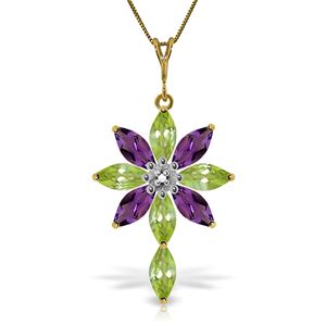 ALARRI 2 CTW 14K Solid Gold Necklace Diamond, Peridot Amethyst