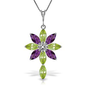 ALARRI 2 CTW 14K Solid White Gold Necklace Diamond, Peridot Amethyst