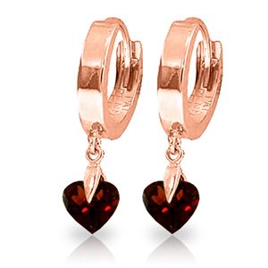 ALARRI 1.5 Carat 14K Solid Rose Gold Hoop Earrings Natural Garnet