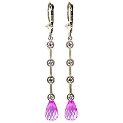 ALARRI 14K Solid White Gold Chandelier Diamonds Earrings w/ Pink Topaz