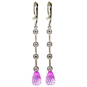 ALARRI 14K Solid White Gold Chandelier Diamonds Earrings w/ Pink Topaz