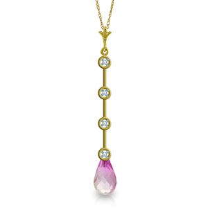 ALARRI 3.56 CTW 14K Solid Gold Necklace Natural Diamond Pink Topaz