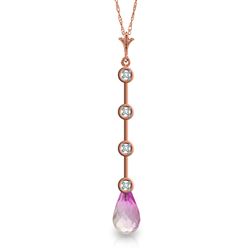 ALARRI 14K Solid Rose Gold Necklace w/ Natural Diamonds & Pink Topaz