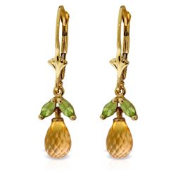 ALARRI 3.4 Carat 14K Solid Gold Leverback Earrings Citrine Peridot