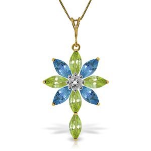 ALARRI 2 Carat 14K Solid Gold Necklace Diamond, Peridot Blue Topaz