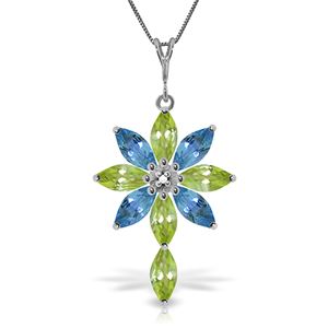 ALARRI 2 Carat 14K Solid White Gold Necklace Diamond, Peridot Blue Topaz