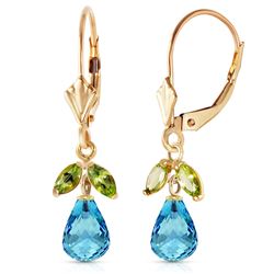 ALARRI 3.4 Carat 14K Solid Gold Leverback Earrings Blue Topaz Peridot