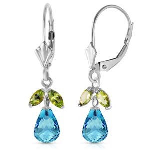 ALARRI 3.4 Carat 14K Solid White Gold Leverback Earrings Blue Topaz Peridot