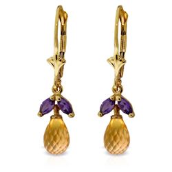 ALARRI 3.4 Carat 14K Solid Gold Leverback Earrings Citrine Amethyst