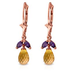 ALARRI 3.4 Carat 14K Solid Rose Gold Leverback Earrings Citrine Amethyst