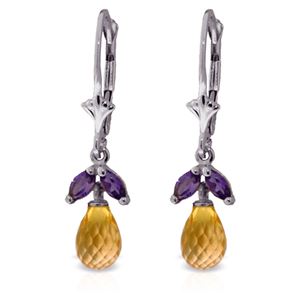 ALARRI 3.4 CTW 14K Solid White Gold Leverback Earrings Citrine Amethyst