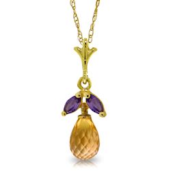 ALARRI 1.7 Carat 14K Solid Gold Necklace Citrine Amethyst