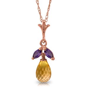 ALARRI 14K Solid Rose Gold Necklace w/ Citrine & Amethyst