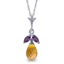 ALARRI 1.7 CTW 14K Solid White Gold Necklace Citrine Amethyst