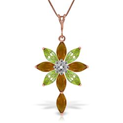 ALARRI 14K Solid Rose Gold Necklace w/ Diamond, Citrines & Peridots