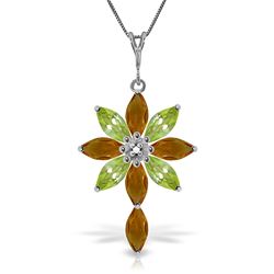 ALARRI 2 Carat 14K Solid White Gold Necklace Diamond, Citrine Peridot