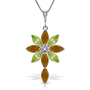 ALARRI 2 Carat 14K Solid White Gold Necklace Diamond, Citrine Peridot