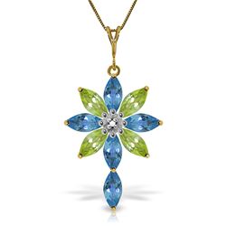 ALARRI 2 CTW 14K Solid Gold Necklace Diamond, Blue Topaz Peridot