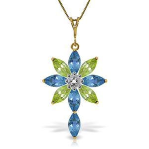 ALARRI 2 CTW 14K Solid Gold Necklace Diamond, Blue Topaz Peridot