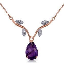 ALARRI 14K Solid Rose Gold Necklace w/ Natural Diamonds & Purple Amethyst
