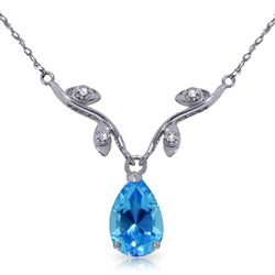 ALARRI 1.52 Carat 14K Solid White Gold Port In A Storm Blue Topaz Diamond Necklace