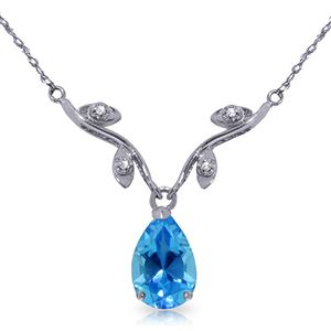 ALARRI 1.52 Carat 14K Solid White Gold Port In A Storm Blue Topaz Diamond Necklace