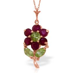 ALARRI 1.06 Carat 14K Solid Rose Gold Flower Necklace Ruby Peridot