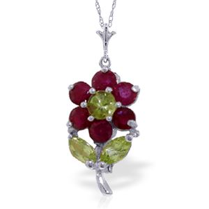 ALARRI 1.06 Carat 14K Solid White Gold Flower Necklace Ruby Peridot