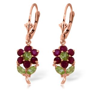 ALARRI 2.12 Carat 14K Solid Rose Gold Flowers Earrings Ruby Peridot