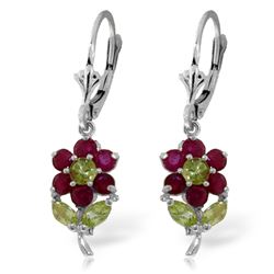 ALARRI 2.12 CTW 14K Solid White Gold Flowers Earrings Ruby Peridot