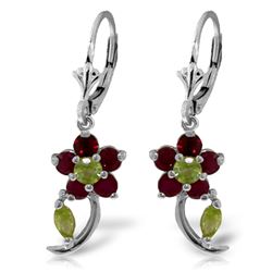 ALARRI 1.72 Carat 14K Solid White Gold Rise To Fame Ruby Peridot Earrings