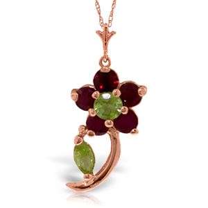 ALARRI 0.87 Carat 14K Solid Rose Gold Flower Stem Ruby Peridot Necklace