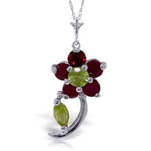 ALARRI 0.87 Carat 14K Solid White Gold Take Part Ruby Peridot Necklace