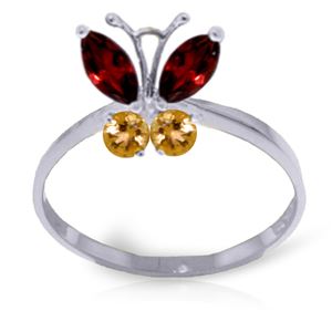 ALARRI 0.6 CTW 14K Solid White Gold Butterfly Ring Garnet Citrine