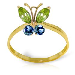 ALARRI 0.6 Carat 14K Solid Gold Butterfly Ring Peridot Blue Topaz