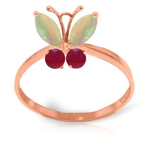 ALARRI 0.7 CTW 14K Solid Rose Gold Butterfly Ring Opal Ruby