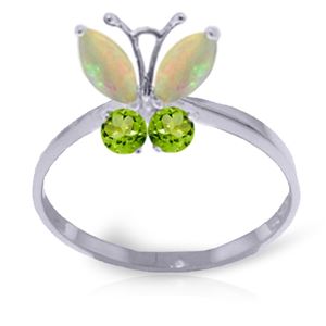 ALARRI 0.7 Carat 14K Solid White Gold Butterfly Ring Opal Peridot