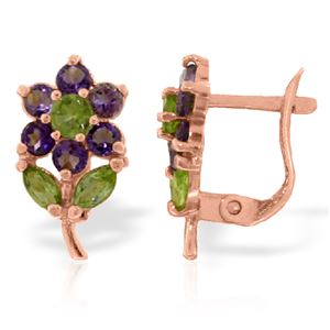 ALARRI 2.12 CTW 14K Solid Rose Gold Flowers Stud Earrings Amethyst Peridot