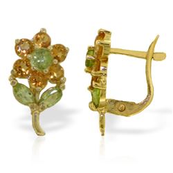 ALARRI 2.12 Carat 14K Solid Gold Flowers Stud Earrings Citrine Peridot