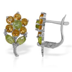 ALARRI 2.12 CTW 14K Solid White Gold Flowers Stud Earrings Citrine Peridot