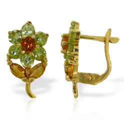 ALARRI 2.12 Carat 14K Solid Gold Flowers Stud Earrings Peridot Citrine