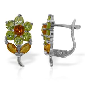 ALARRI 2.12 Carat 14K Solid White Gold Flowers Stud Earrings Peridot Citrine