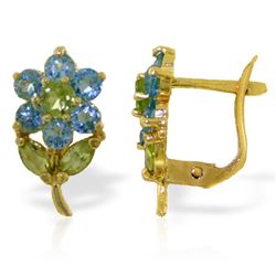 ALARRI 2.12 CTW 14K Solid Gold Flowers Stud Earrings Blue Topaz Peridot