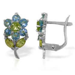 ALARRI 2.12 CTW 14K Solid White Gold Flowers Stud Earrings Blue Topaz Peridot