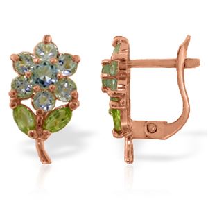 ALARRI 2.12 CTW 14K Solid Rose Gold Flowers Stud Earrings Aquamarine Peridot