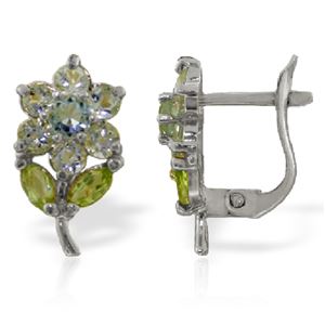 ALARRI 2.12 CTW 14K Solid White Gold Flowers Stud Earrings Aquamarine Peridot