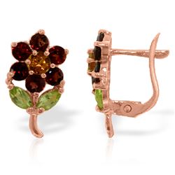ALARRI 2.12 CTW 14K Solid Rose Gold Flower Stud Earrings Garnet, Citrine Peridot