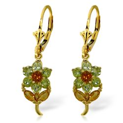 ALARRI 2.12 CTW 14K Solid Gold Flowers Earrings Peridot Citrine